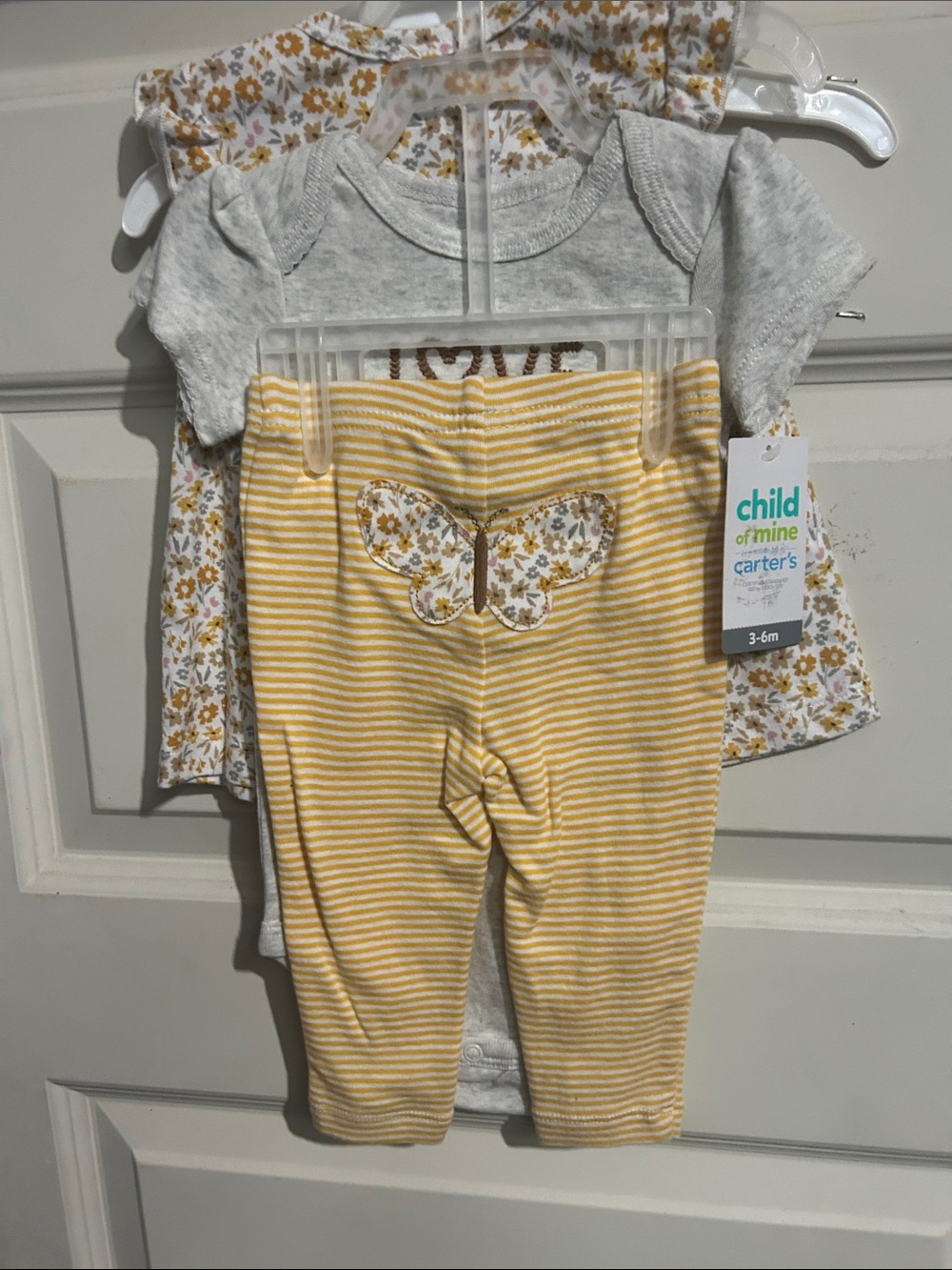 Carter's Yellow & White Striped Baby Leggings with Floral Butterfly Patch